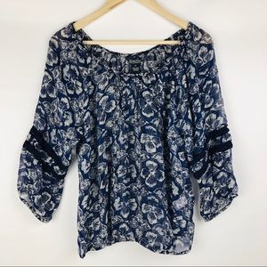 Lucky Brand Blue Floral Long Sleeve Top